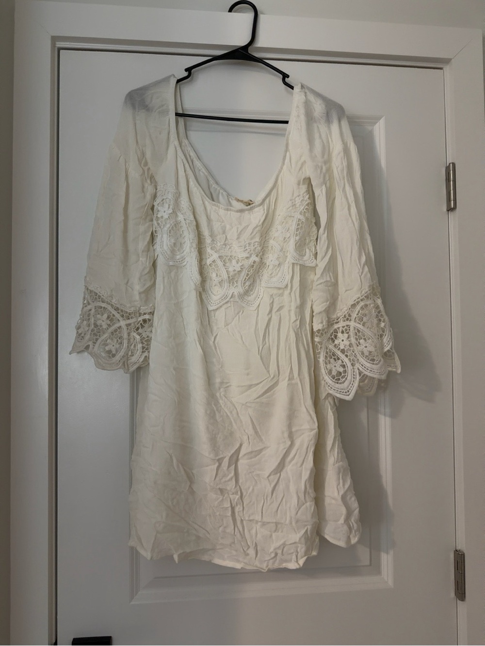 Southern Fried Chics White Crochet Lace Bell Sleeve Boho Dress XL NWT